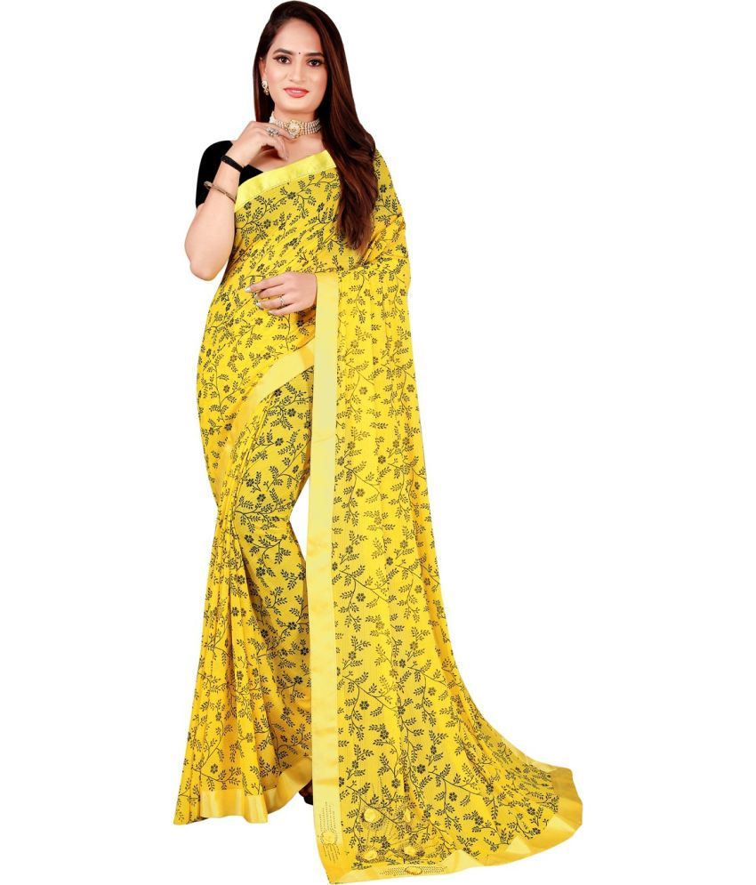     			Saadhvi Cotton Silk Applique Saree Without Blouse Piece - Yellow ( Pack of 1 )