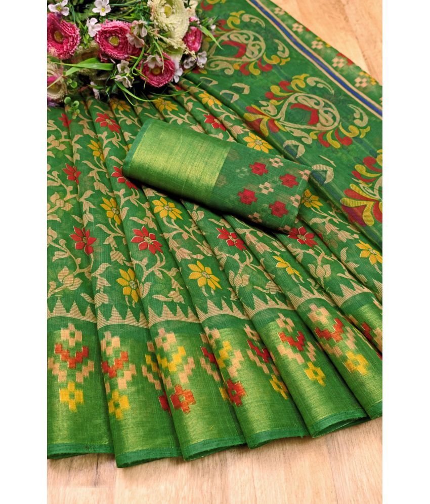     			Saadhvi Cotton Silk Applique Saree Without Blouse Piece - Green ( Pack of 1 )