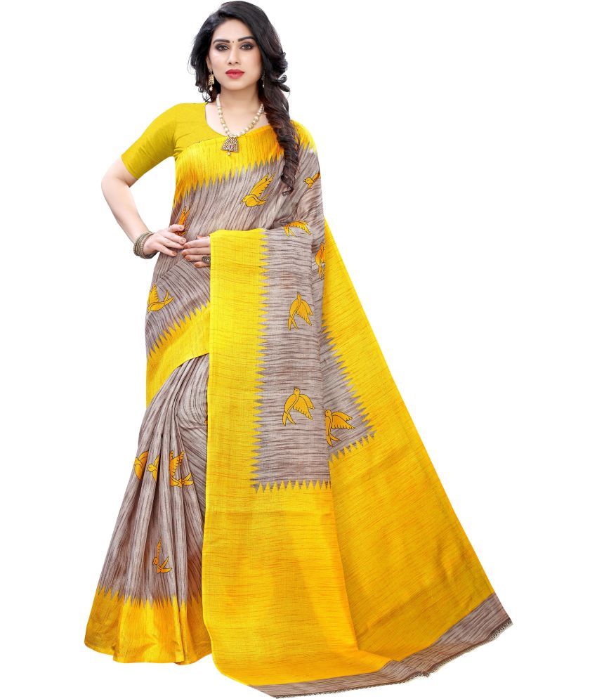     			Saadhvi Cotton Silk Applique Saree Without Blouse Piece - Yellow ( Pack of 1 )