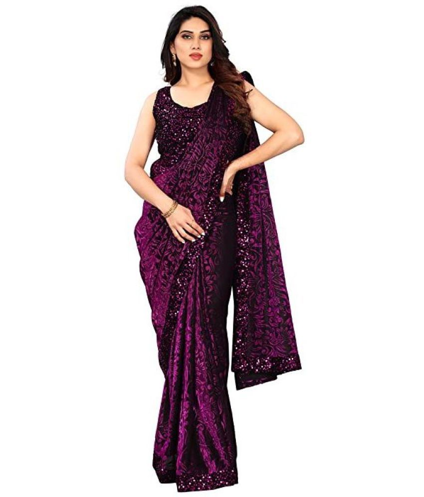     			Saadhvi Cotton Silk Applique Saree Without Blouse Piece - Purple ( Pack of 1 )