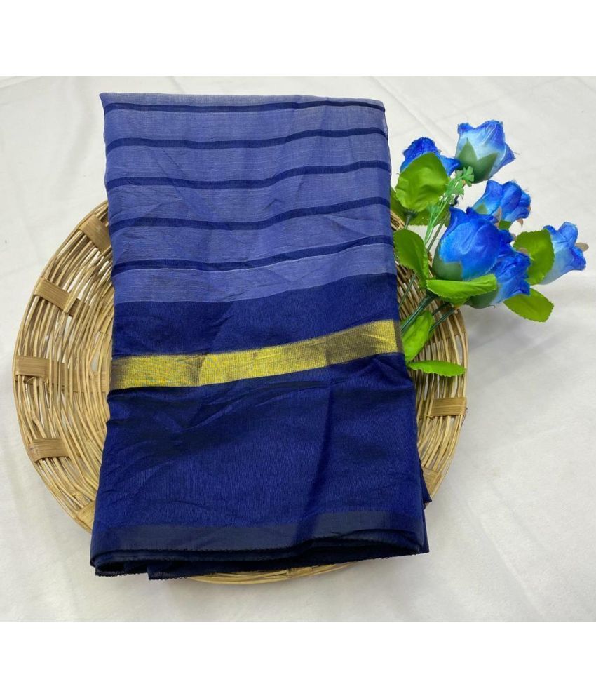     			Saadhvi Cotton Silk Applique Saree Without Blouse Piece - Blue ( Pack of 1 )