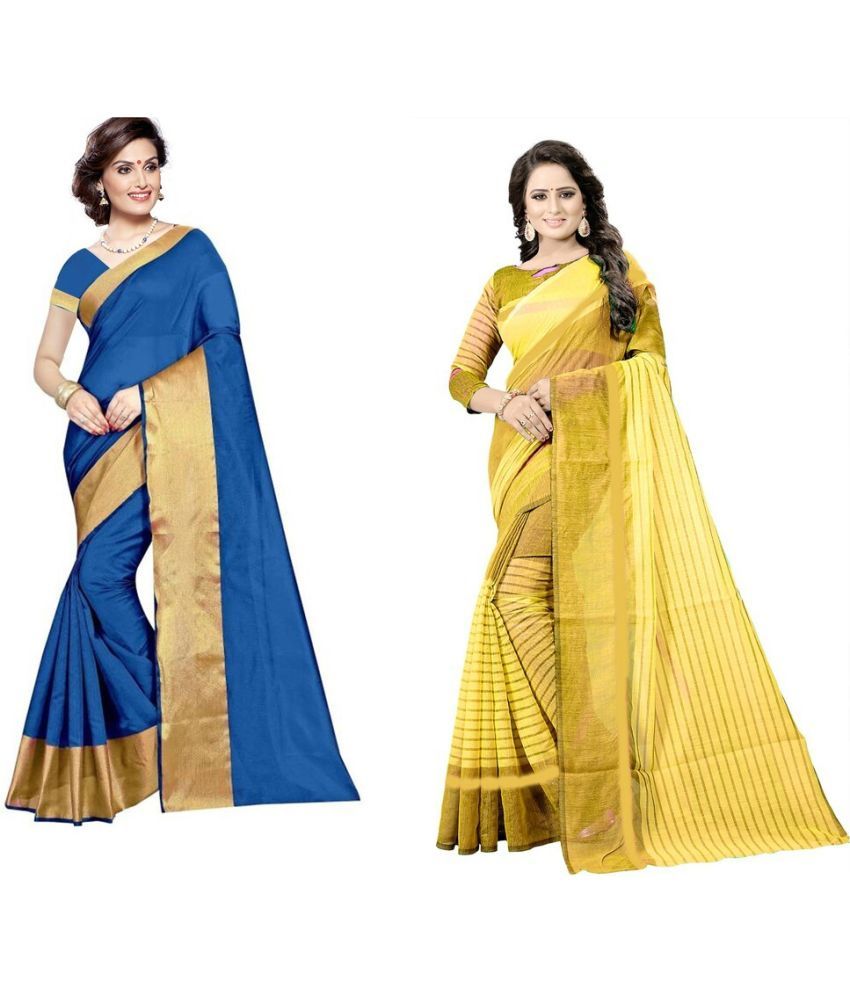     			Saadhvi Cotton Silk Applique Saree Without Blouse Piece - Multicolor ( Pack of 2 )