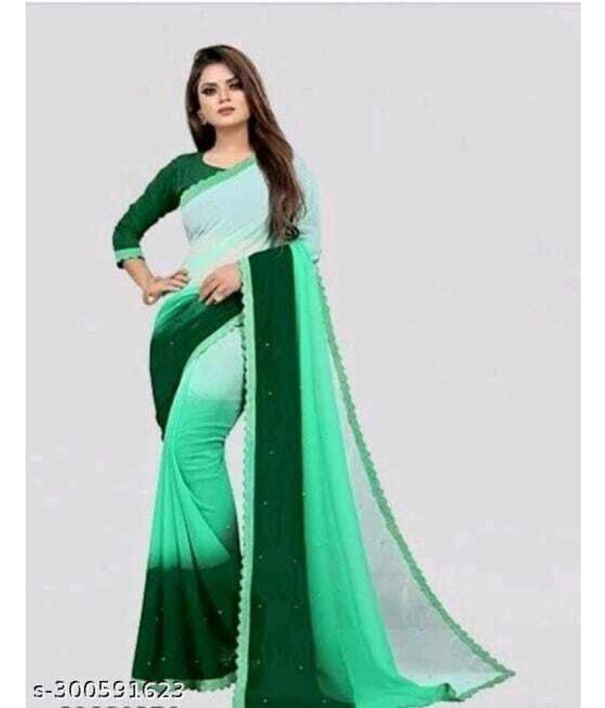     			Saadhvi Cotton Silk Applique Saree Without Blouse Piece - Green ( Pack of 1 )