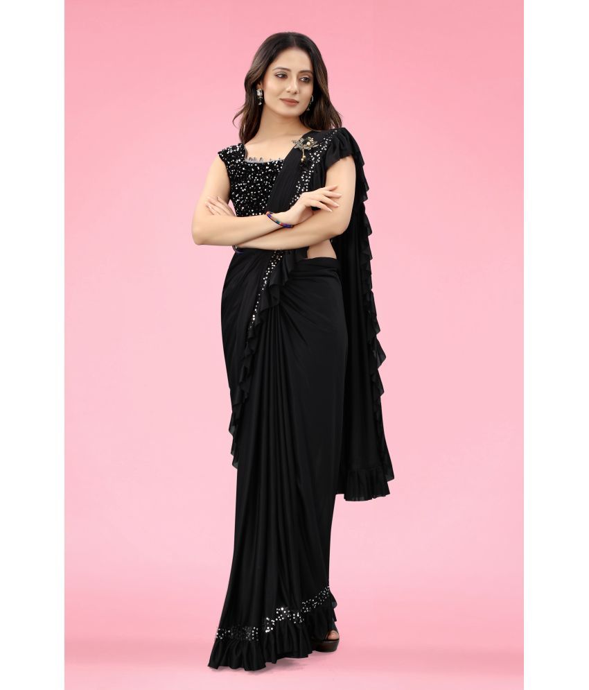     			Saadhvi Cotton Silk Applique Saree Without Blouse Piece - Black ( Pack of 1 )