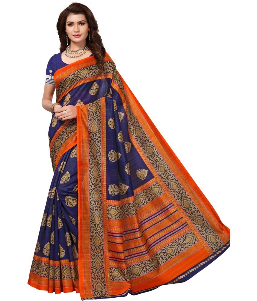     			Saadhvi Cotton Silk Applique Saree Without Blouse Piece - Blue ( Pack of 1 )