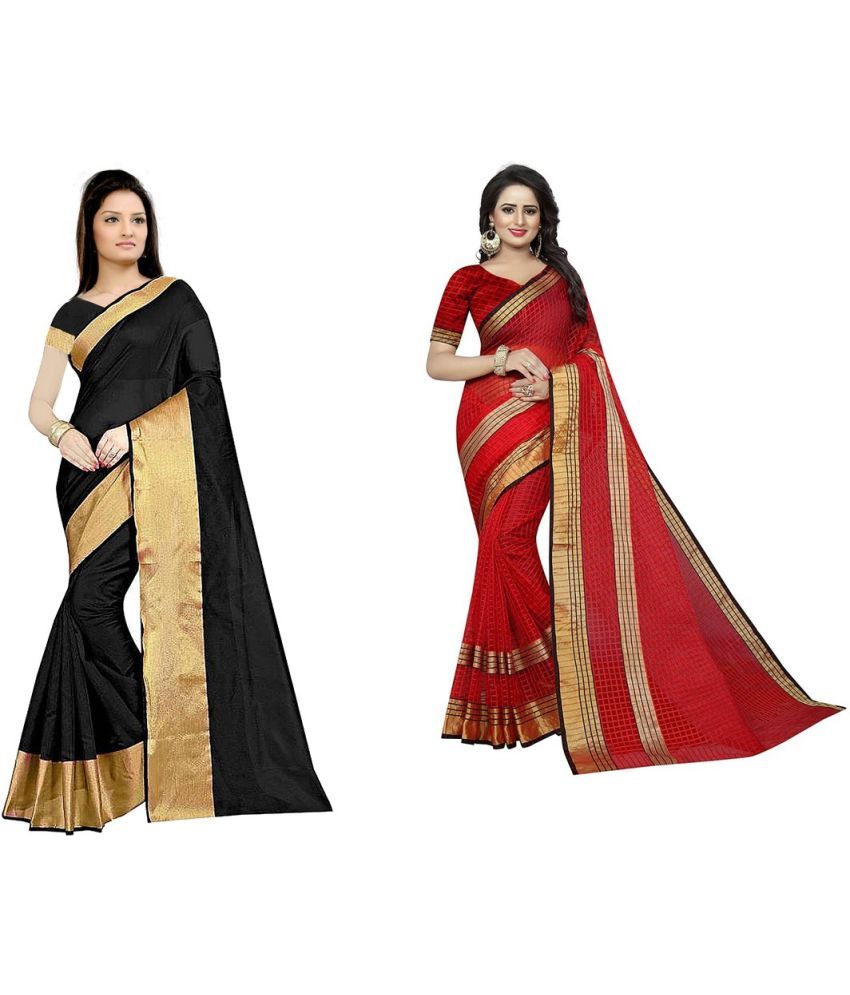     			Saadhvi Cotton Silk Applique Saree Without Blouse Piece - Black ( Pack of 1 )