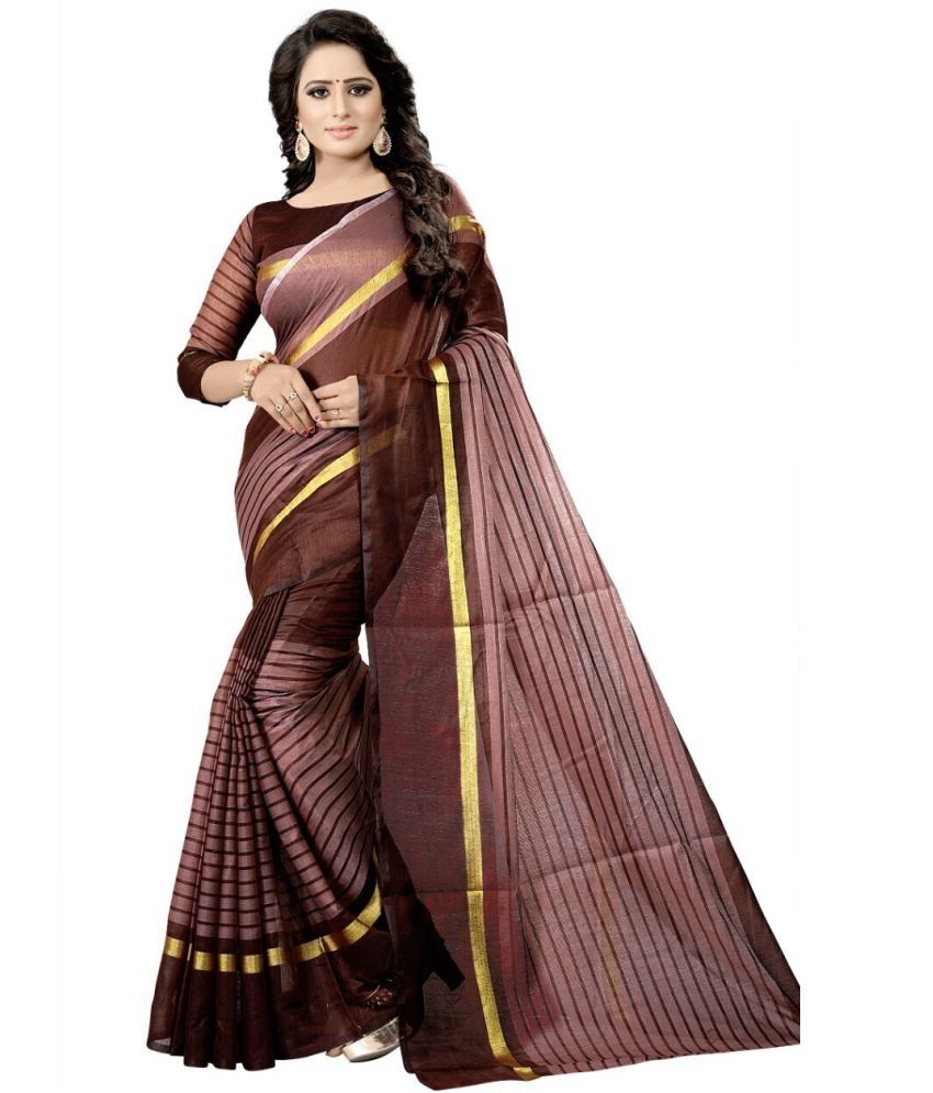     			Saadhvi Cotton Silk Applique Saree Without Blouse Piece - Brown ( Pack of 1 )