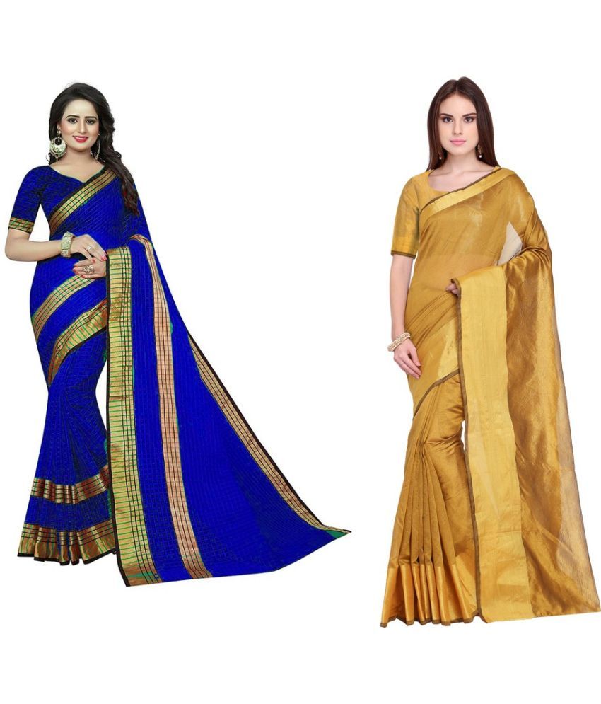     			Saadhvi Cotton Silk Applique Saree Without Blouse Piece - Yellow ( Pack of 2 )