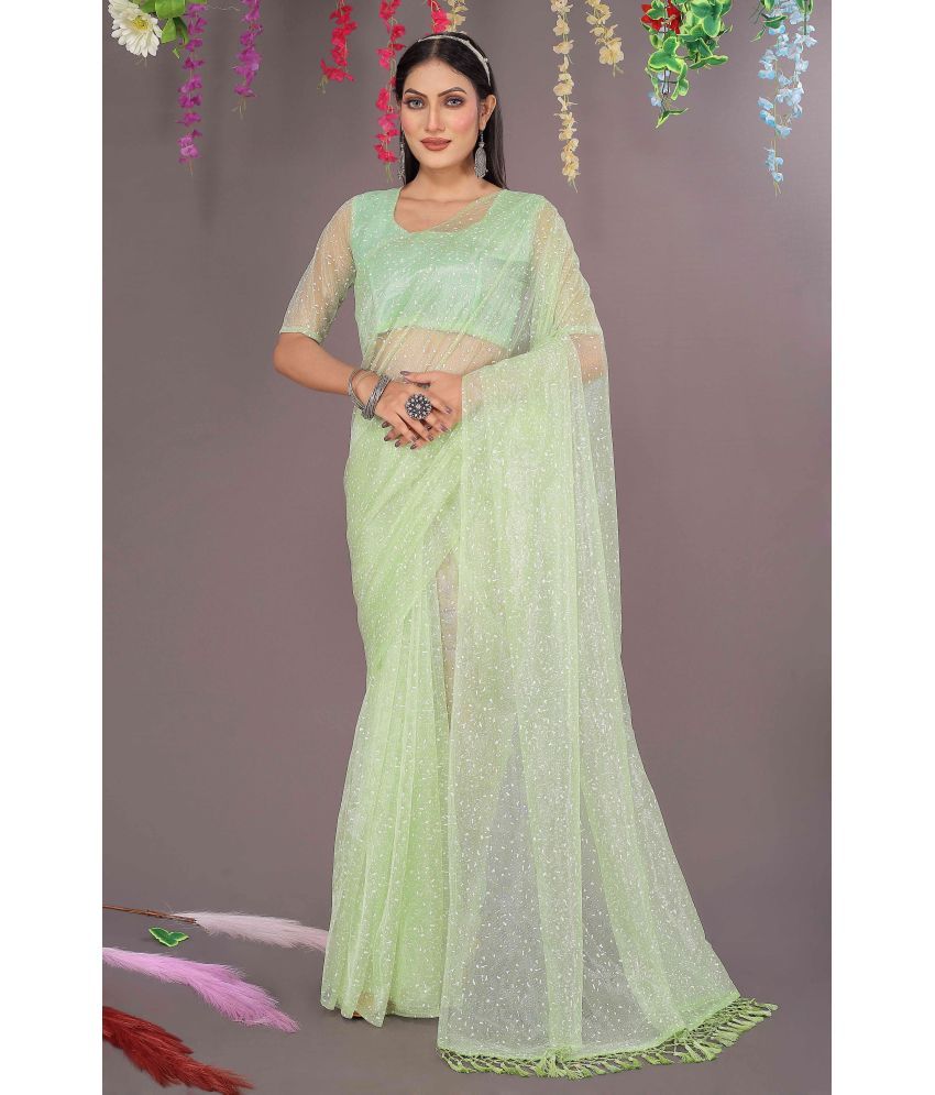     			Saadhvi Cotton Silk Applique Saree Without Blouse Piece - Green ( Pack of 1 )