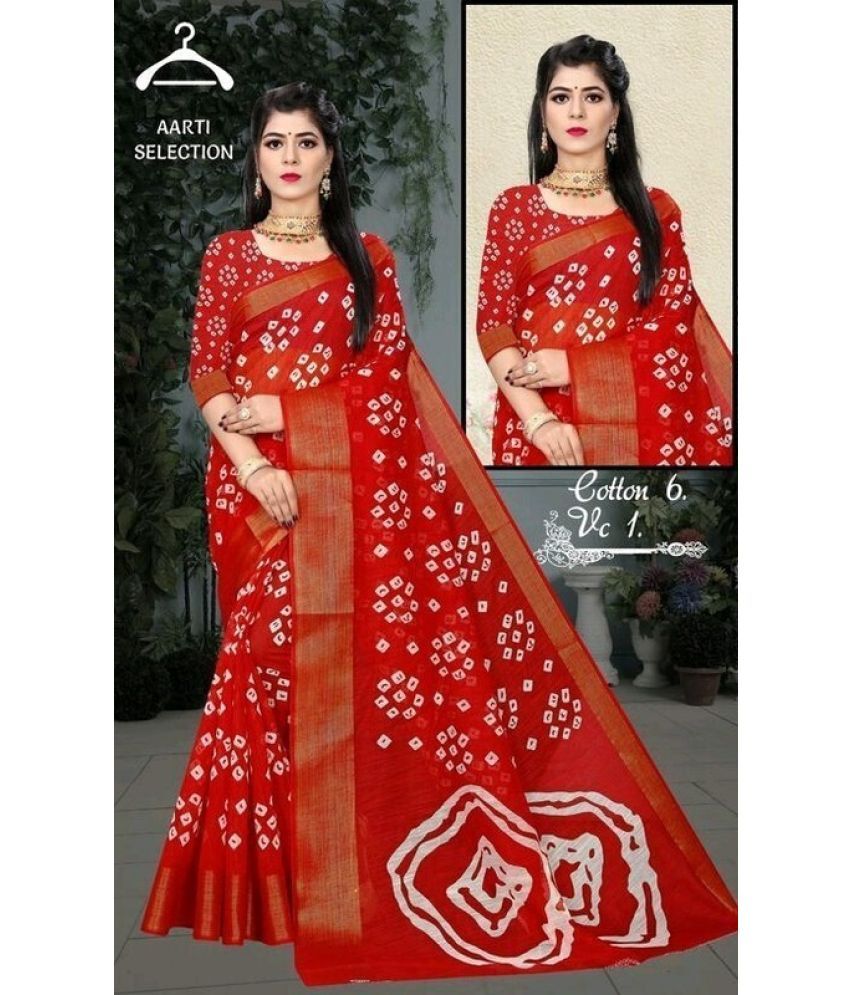     			Saadhvi Cotton Silk Applique Saree Without Blouse Piece - Red ( Pack of 1 )