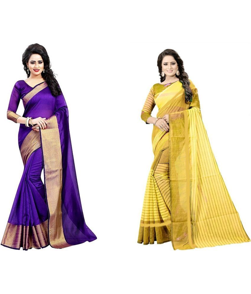     			Saadhvi Cotton Silk Applique Saree Without Blouse Piece - Purple ( Pack of 2 )