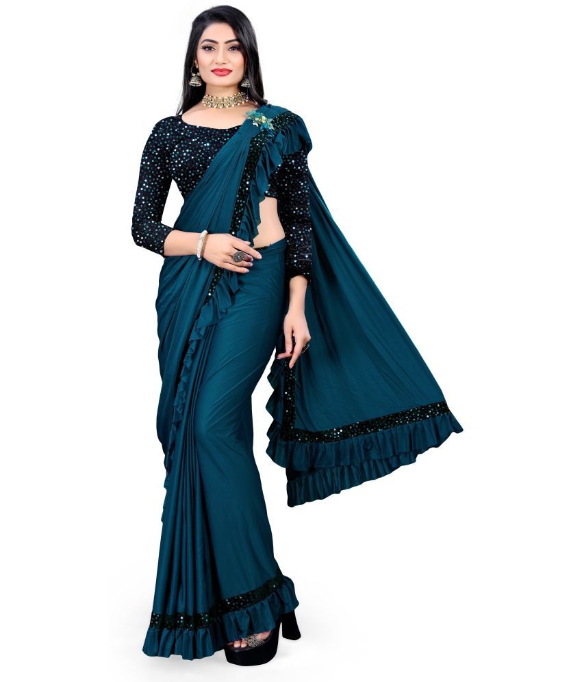     			Saadhvi Cotton Silk Applique Saree Without Blouse Piece - Blue ( Pack of 1 )