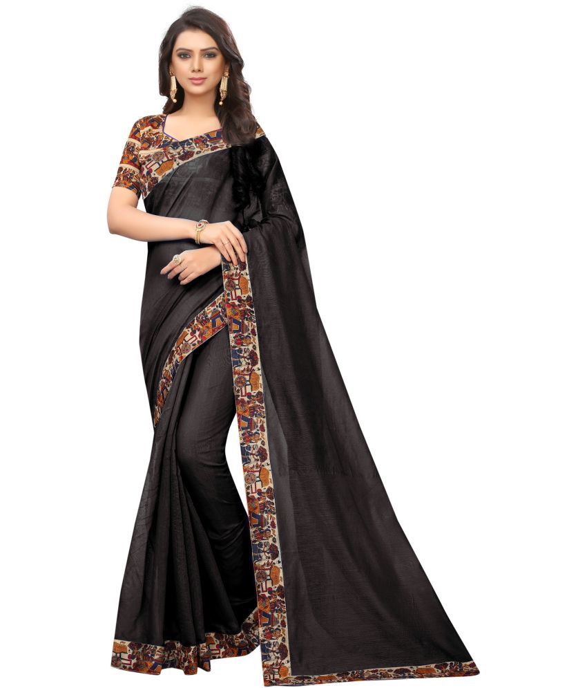     			Saadhvi Cotton Silk Applique Saree Without Blouse Piece - Black ( Pack of 1 )