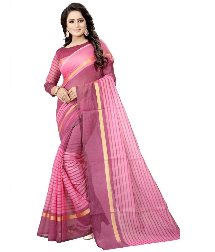     			Saadhvi Cotton Silk Applique Saree Without Blouse Piece - Pink ( Pack of 1 )