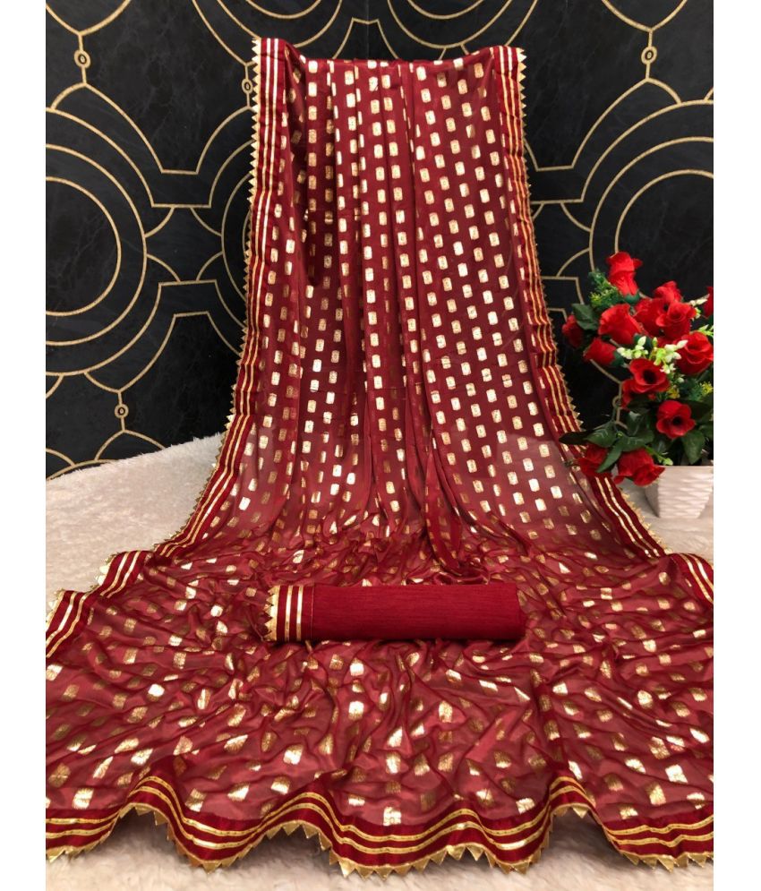     			Saadhvi Cotton Silk Colorblock Saree With Blouse Piece - Maroon ( Pack of 1 )