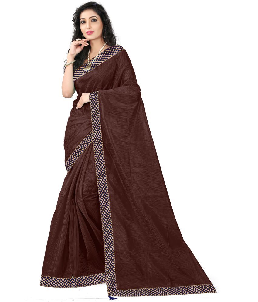     			Saadhvi Cotton Silk Embellished Saree Without Blouse Piece - Brown ( Pack of 1 )