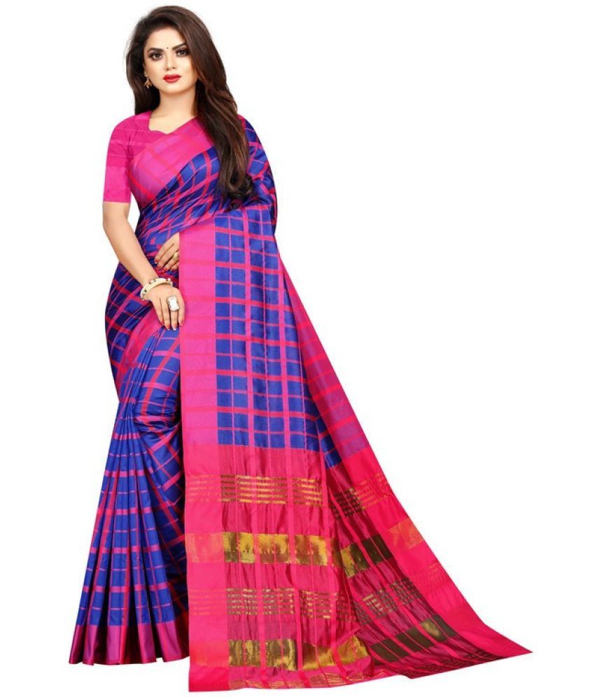     			Saadhvi Cotton Silk Embellished Saree Without Blouse Piece - Blue ( Pack of 1 )