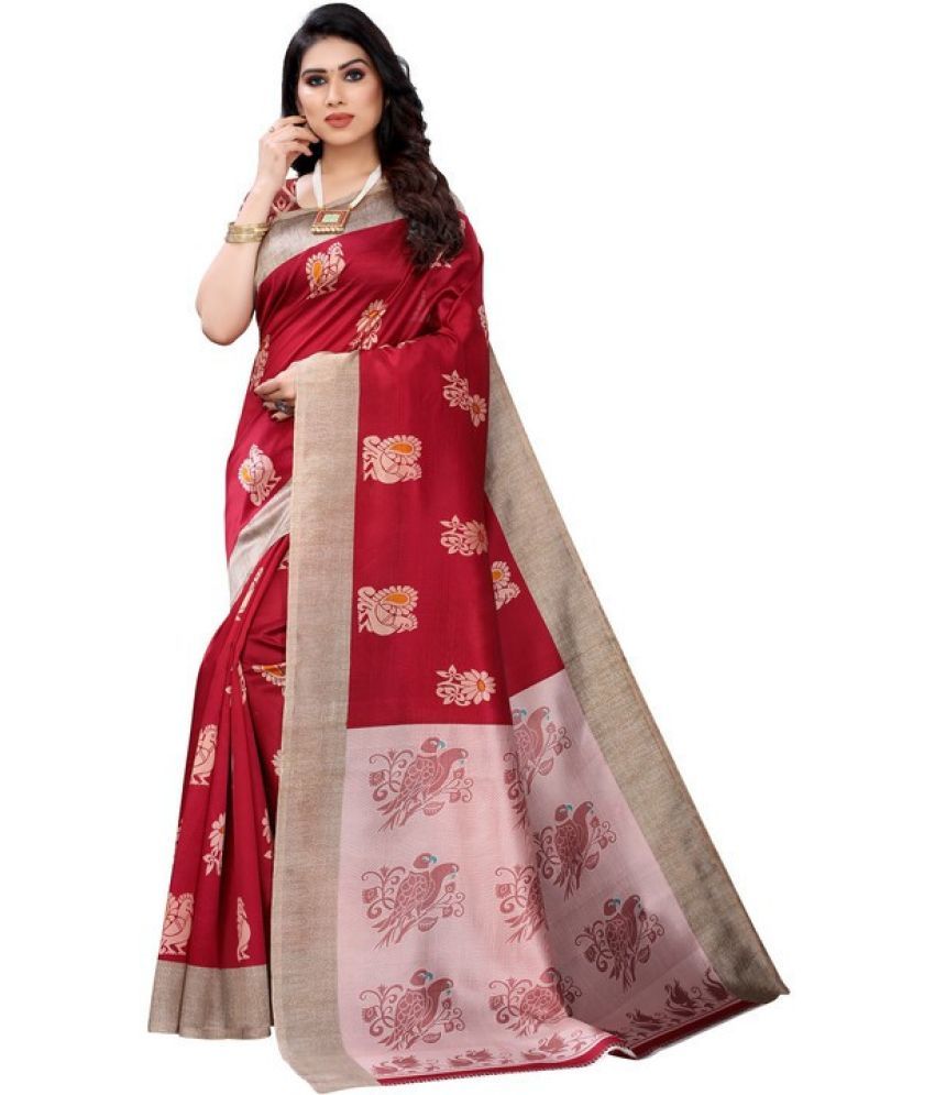     			Saadhvi Cotton Silk Embellished Saree With Blouse Piece - Red ( Pack of 1 )