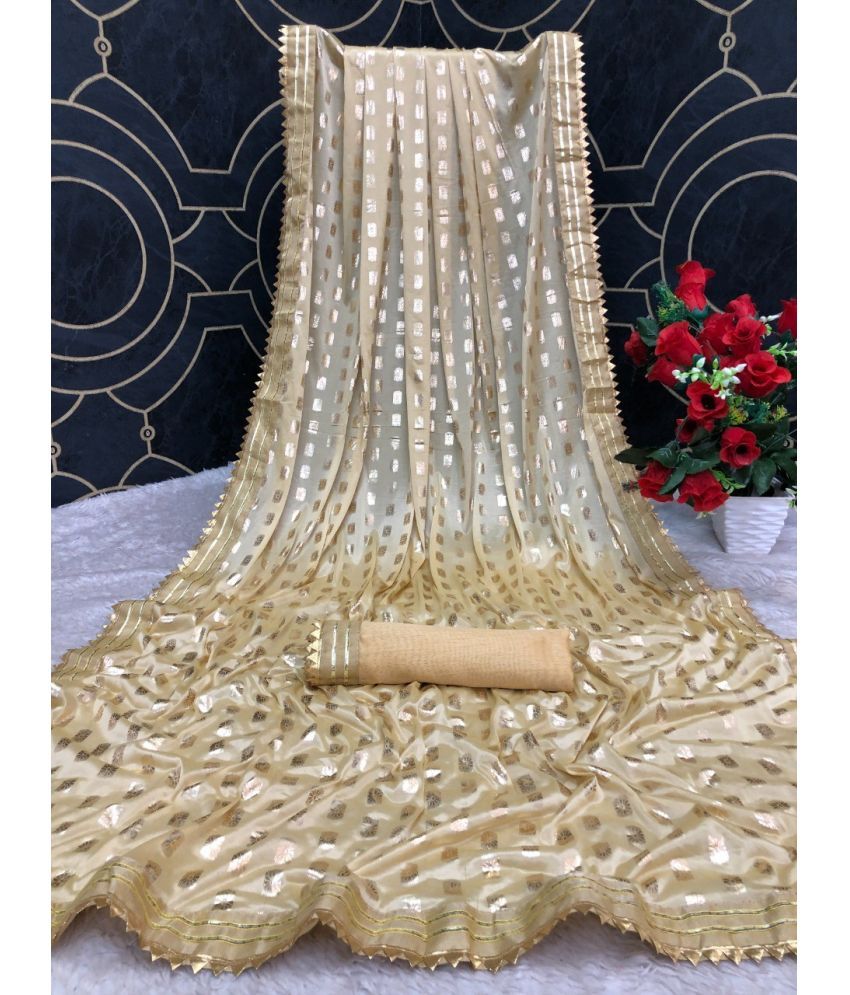     			Saadhvi Cotton Silk Embellished Saree Without Blouse Piece - Cream ( Pack of 1 )