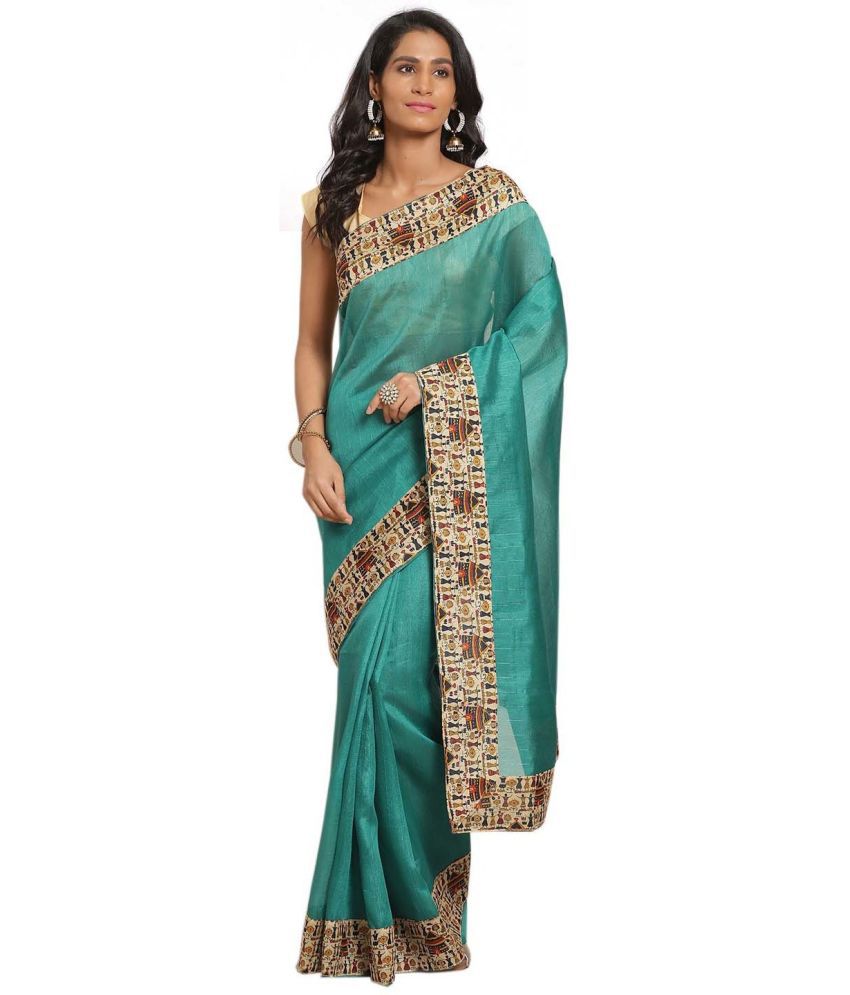     			Saadhvi Cotton Silk Embellished Saree Without Blouse Piece - Green ( Pack of 1 )