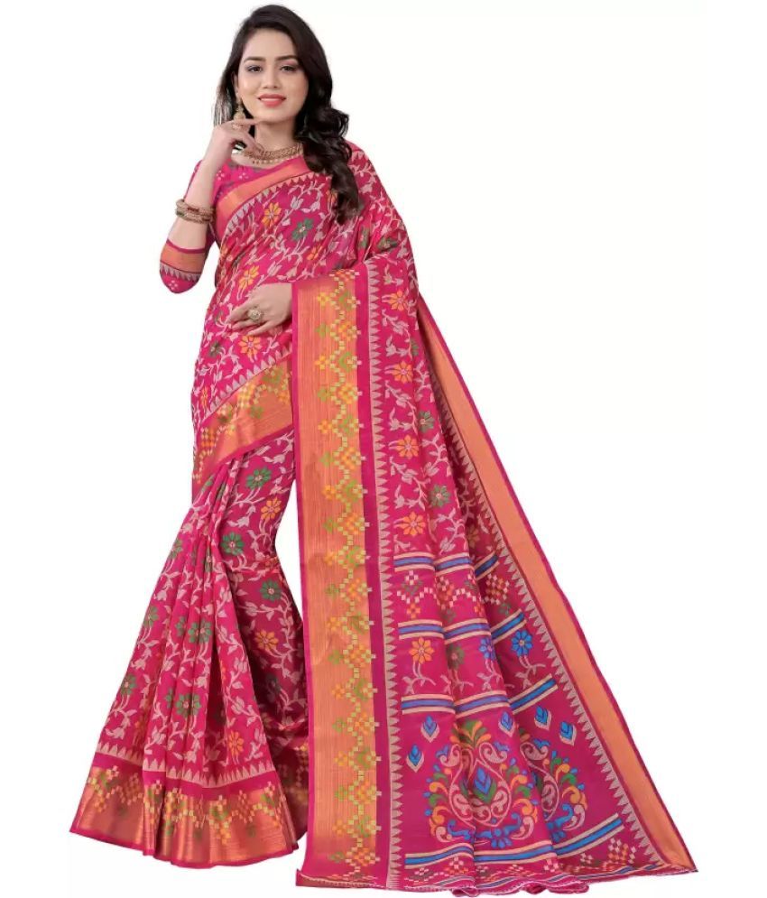     			Saadhvi Cotton Silk Printed Saree With Blouse Piece - Pink ( Pack of 1 )