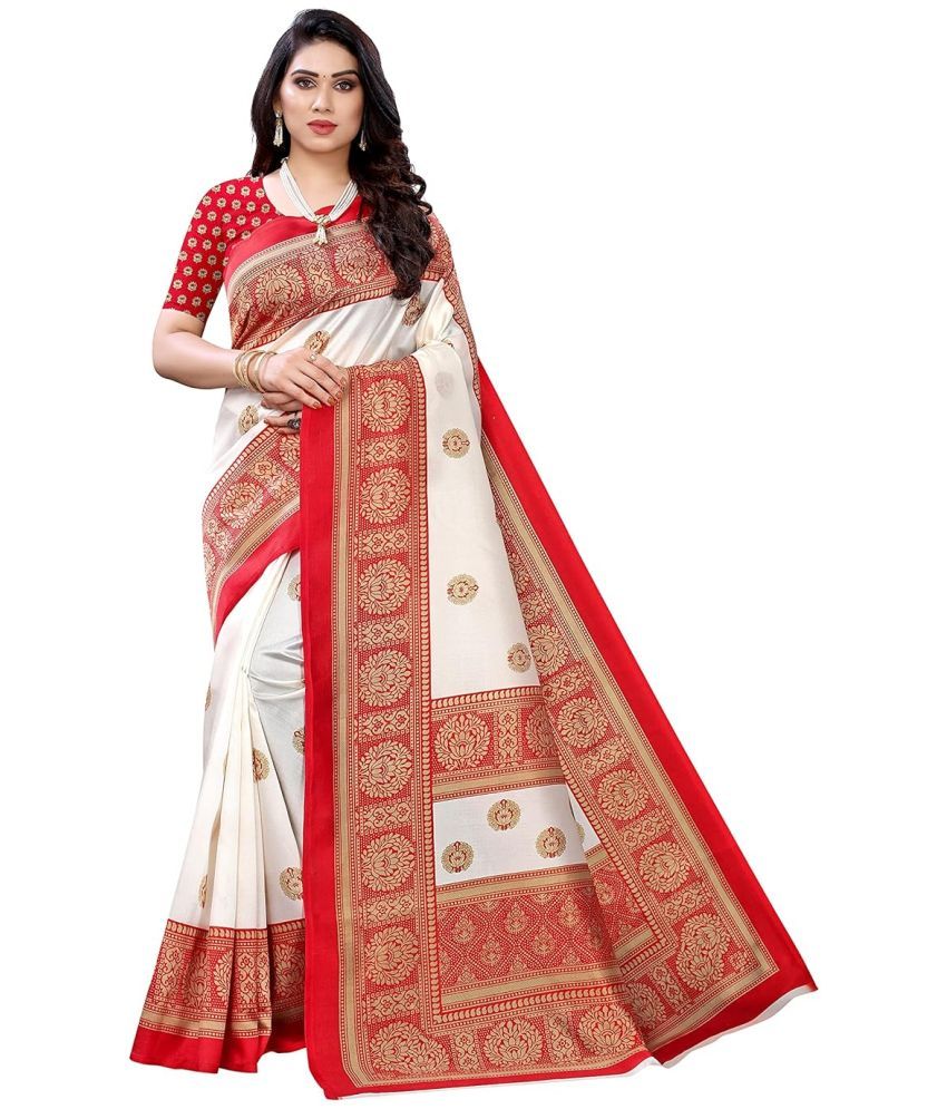     			Saadhvi Cotton Silk Printed Saree With Blouse Piece - Red ( Pack of 1 )