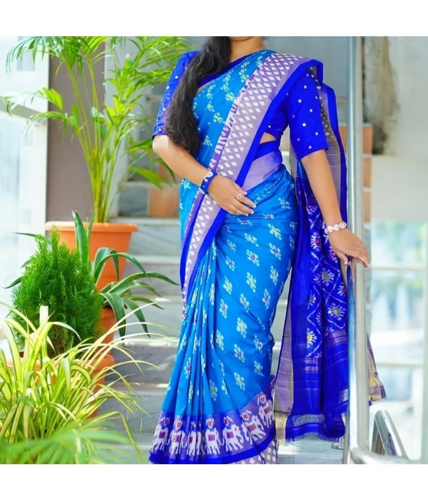     			Saadhvi Cotton Silk Printed Saree With Blouse Piece - Turquoise ( Pack of 1 )