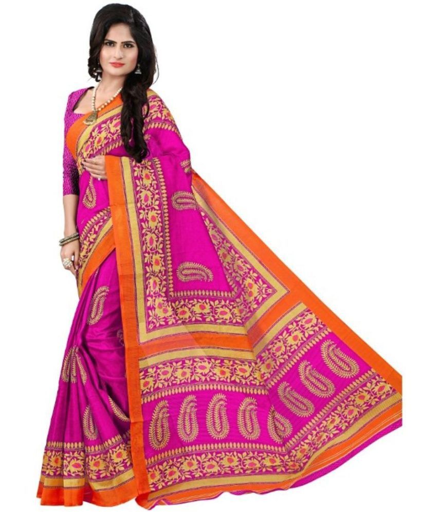     			Saadhvi Cotton Silk Printed Saree Without Blouse Piece - Pink ( Pack of 1 )