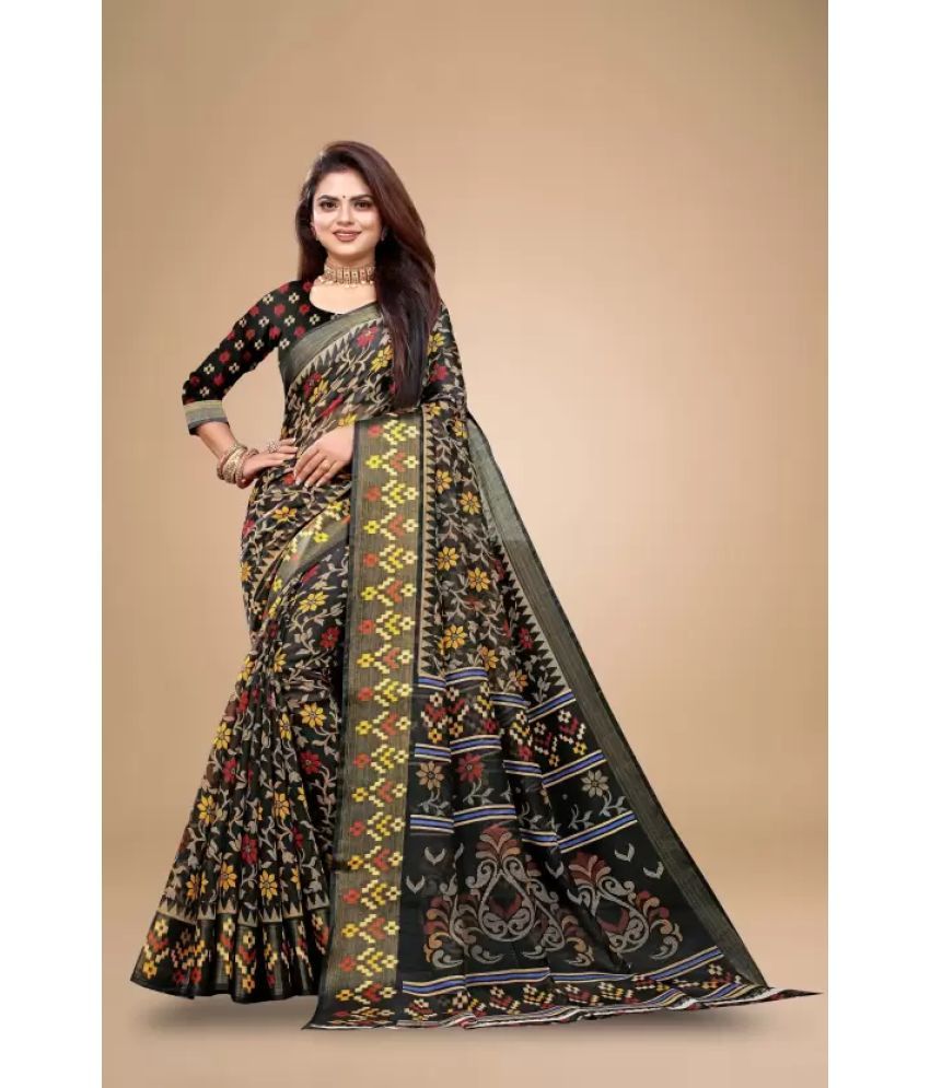     			Saadhvi Cotton Silk Printed Saree With Blouse Piece - Black ( Pack of 1 )