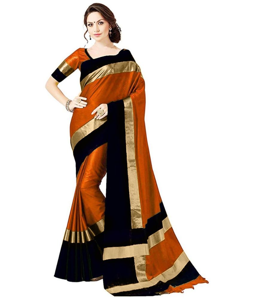     			Saadhvi Cotton Silk Printed Saree Without Blouse Piece - Orange ( Pack of 1 )