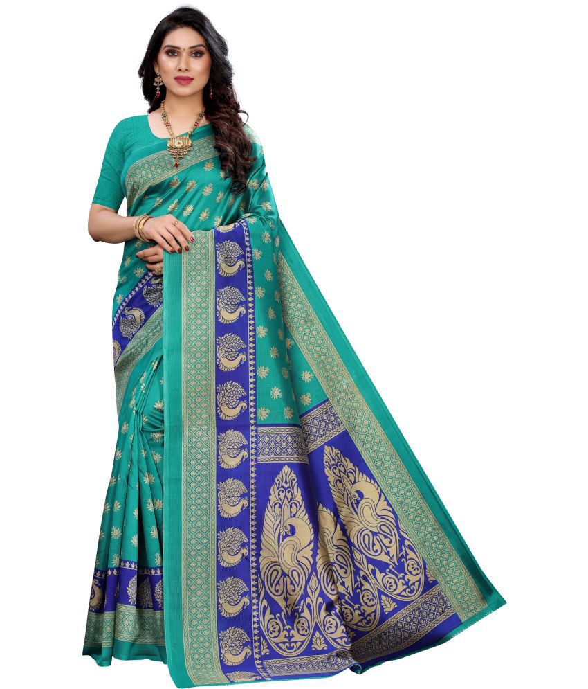     			Saadhvi Cotton Silk Printed Saree Without Blouse Piece - Green ( Pack of 1 )