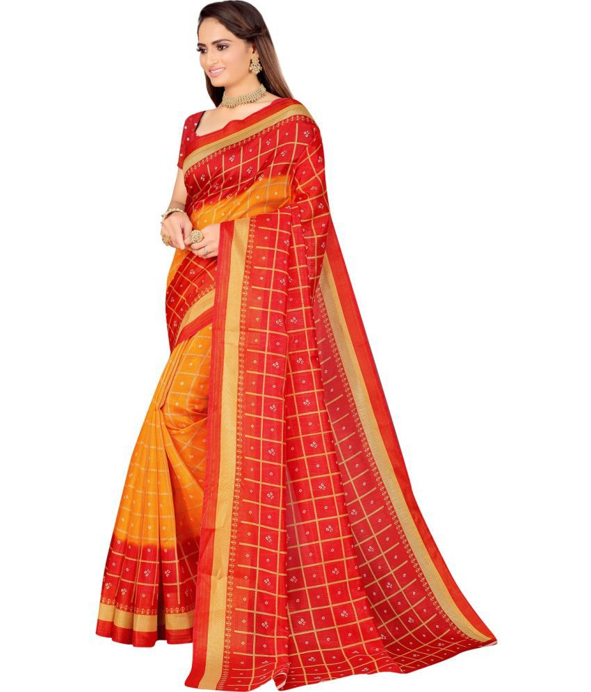     			Saadhvi Cotton Silk Printed Saree Without Blouse Piece - Gold ( Pack of 1 )
