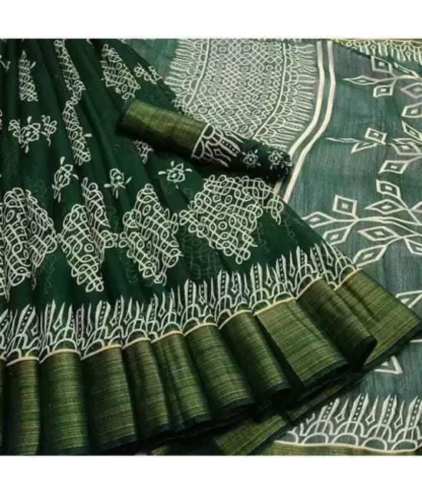     			Saadhvi Cotton Silk Printed Saree With Blouse Piece - Green ( Pack of 1 )