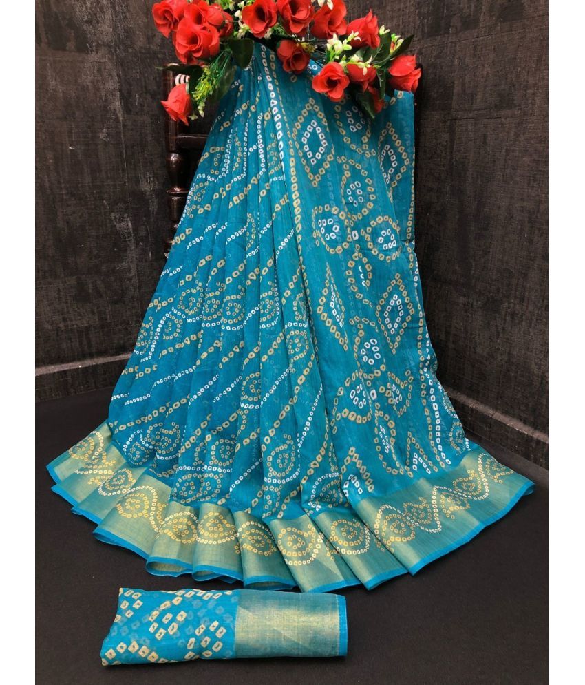     			Saadhvi Cotton Silk Printed Saree With Blouse Piece - Turquoise ( Pack of 1 )