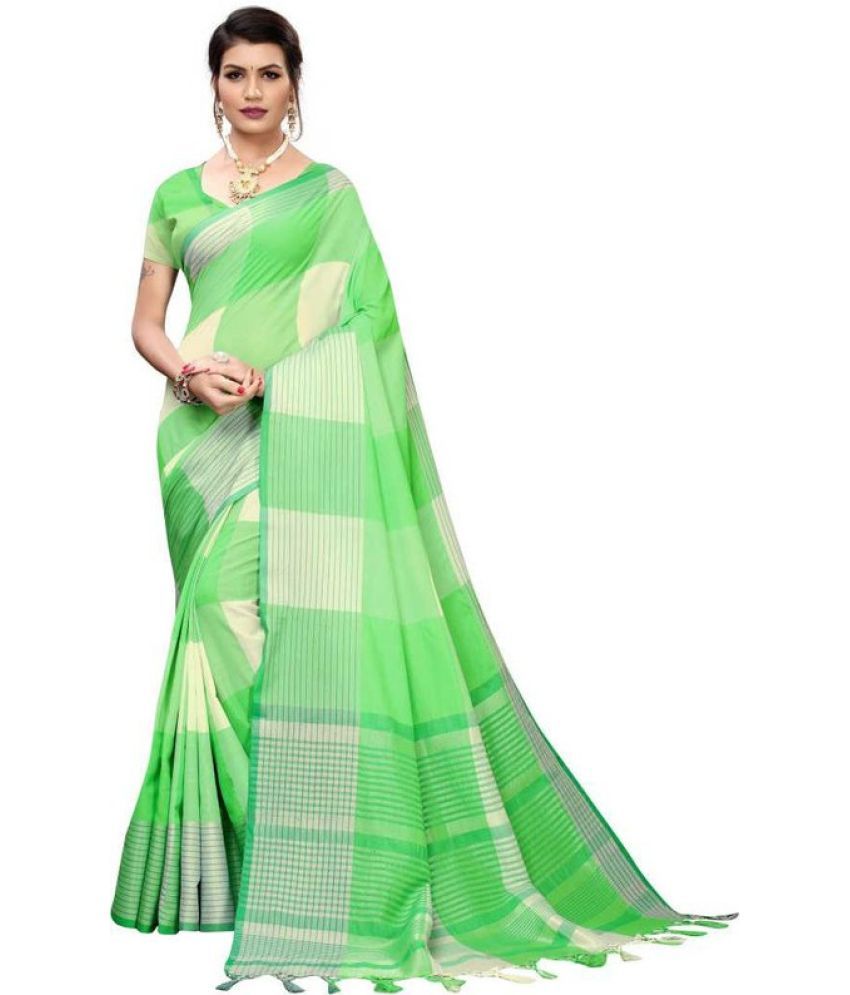     			Saadhvi Cotton Silk Self Design Saree Without Blouse Piece - Green ( Pack of 1 )