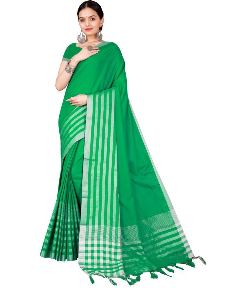     			Saadhvi Cotton Silk Self Design Saree Without Blouse Piece - Green ( Pack of 1 )