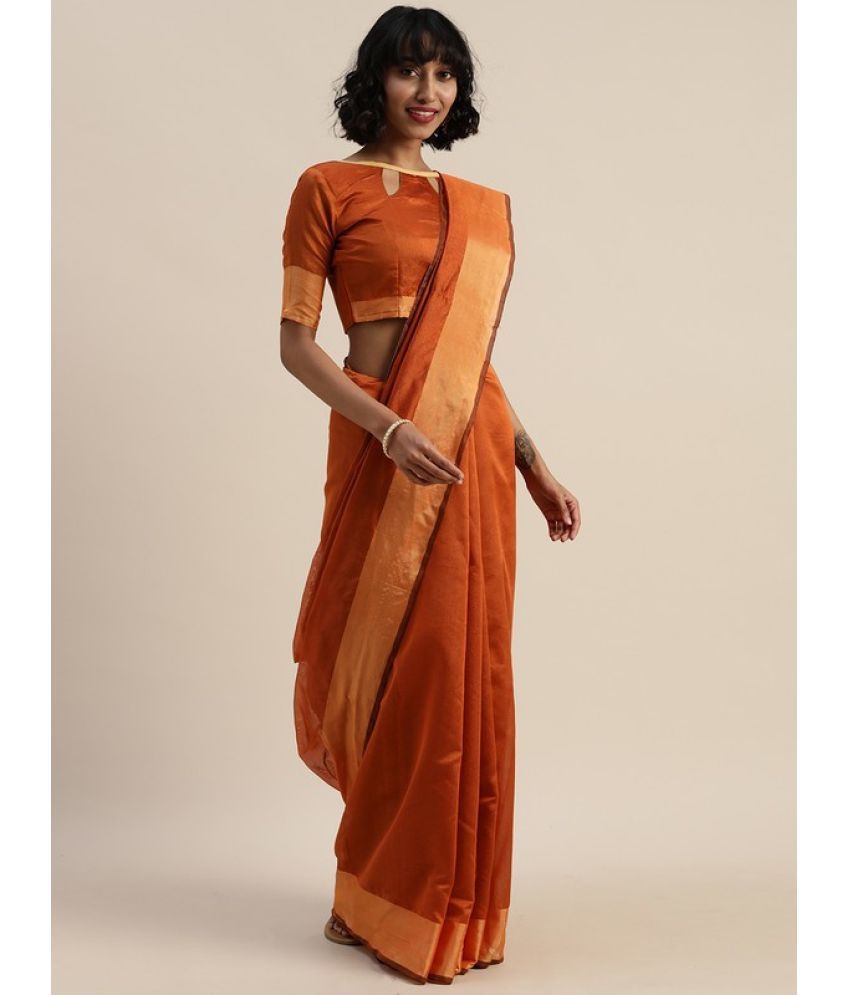     			Saadhvi Cotton Silk Self Design Saree Without Blouse Piece - Orange ( Pack of 1 )