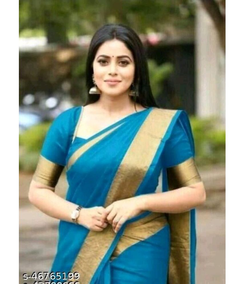     			Saadhvi Cotton Silk Solid Saree Without Blouse Piece - Turquoise ( Pack of 1 )