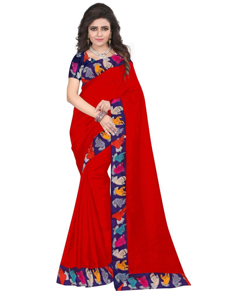     			Saadhvi Cotton Silk Woven Saree Without Blouse Piece - Red ( Pack of 1 )