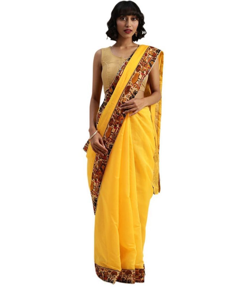     			Saadhvi Cotton Silk Woven Saree Without Blouse Piece - Yellow ( Pack of 1 )