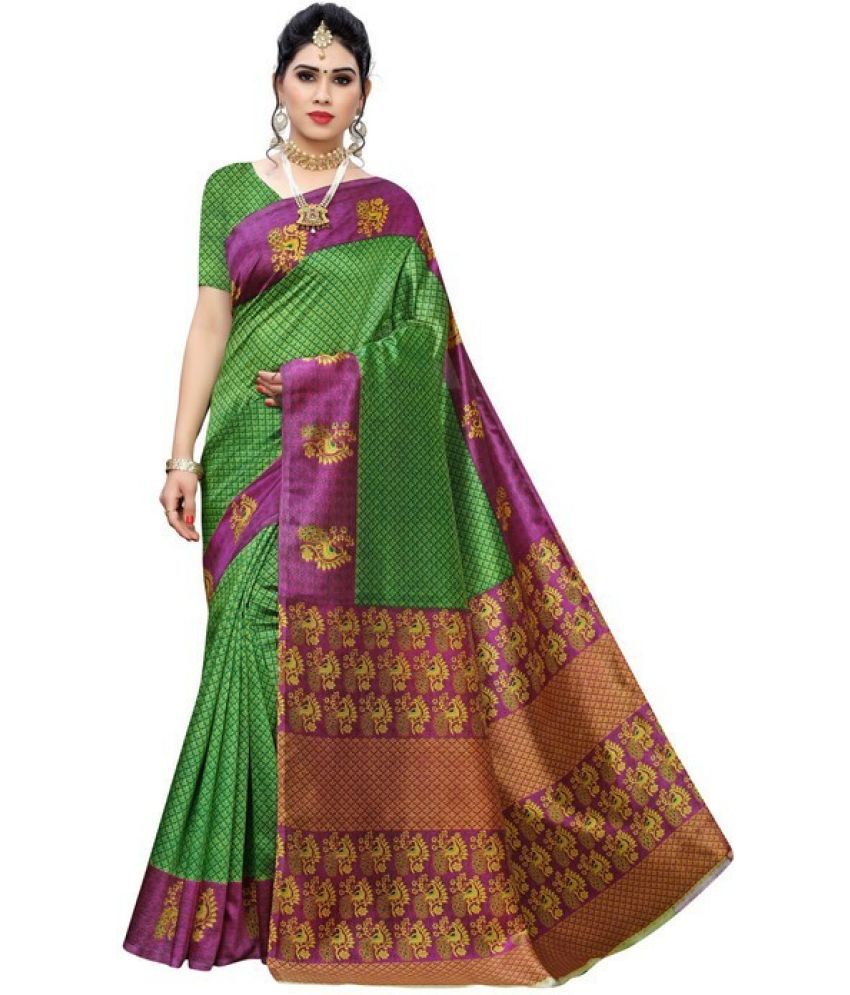     			Saadhvi Cotton Silk Woven Saree Without Blouse Piece - Green ( Pack of 1 )