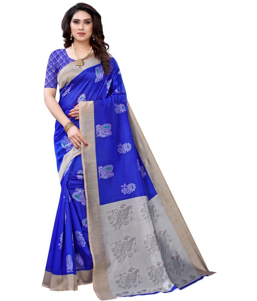     			Saadhvi Cotton Silk Woven Saree Without Blouse Piece - Blue ( Pack of 1 )