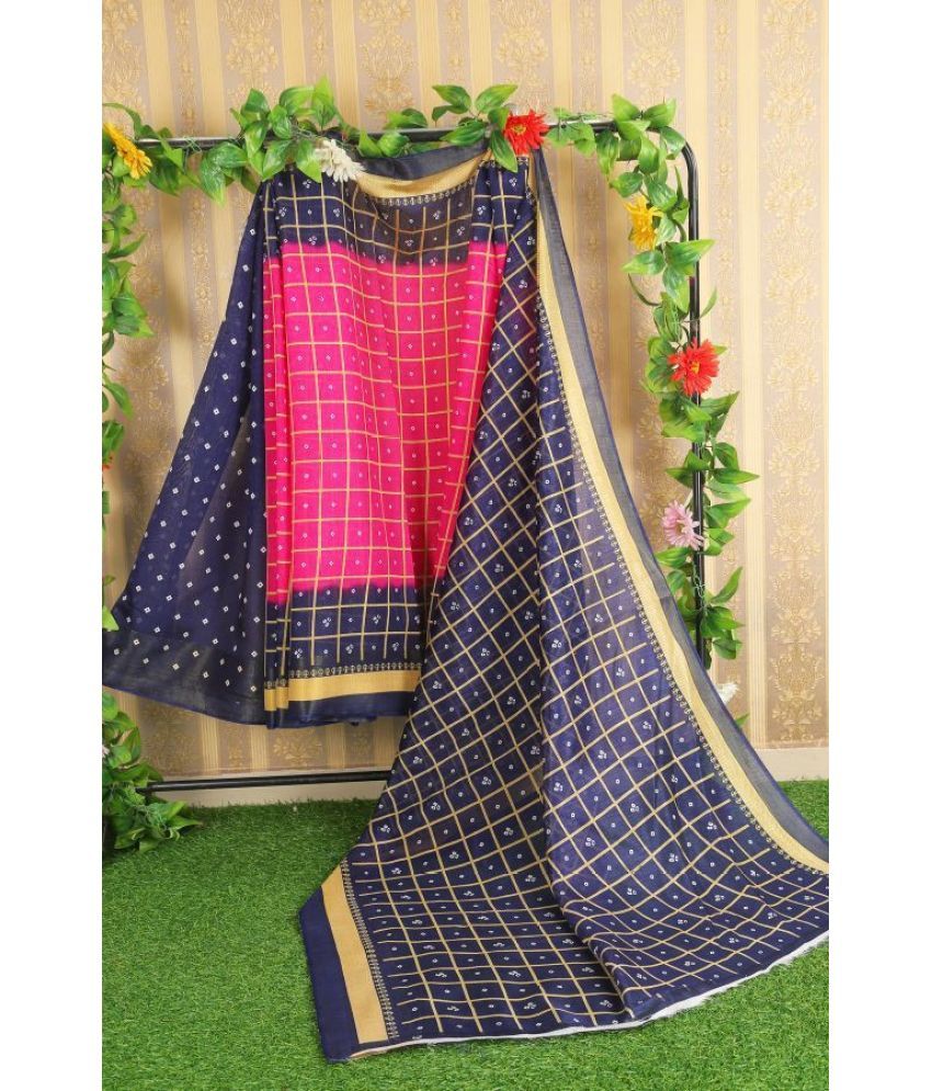     			Saadhvi Cotton Silk Woven Saree Without Blouse Piece - Blue ( Pack of 1 )