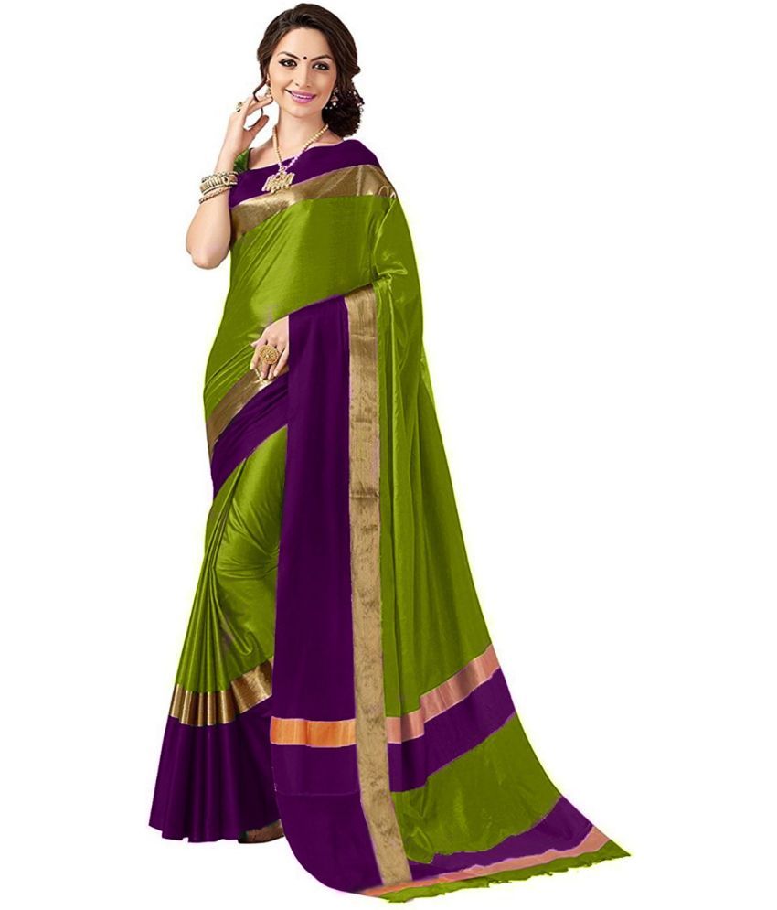     			Saadhvi Cotton Silk Woven Saree Without Blouse Piece - Green ( Pack of 1 )