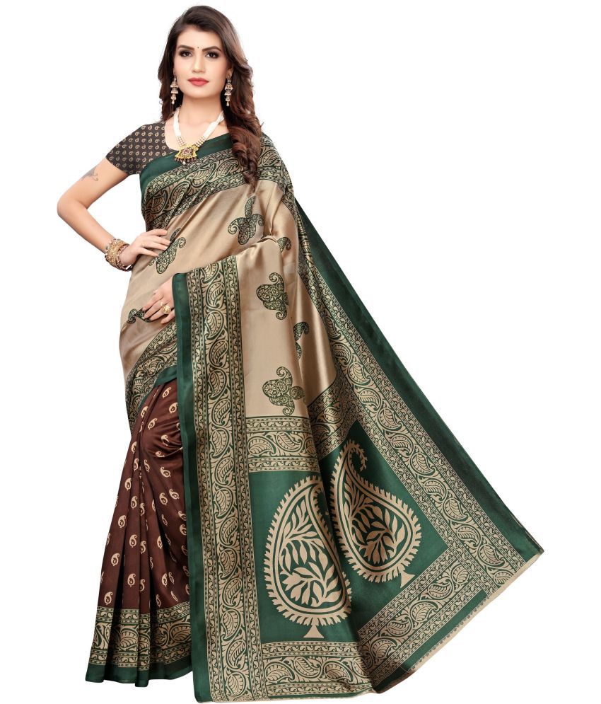     			Saadhvi Cotton Silk Woven Saree Without Blouse Piece - Brown ( Pack of 1 )