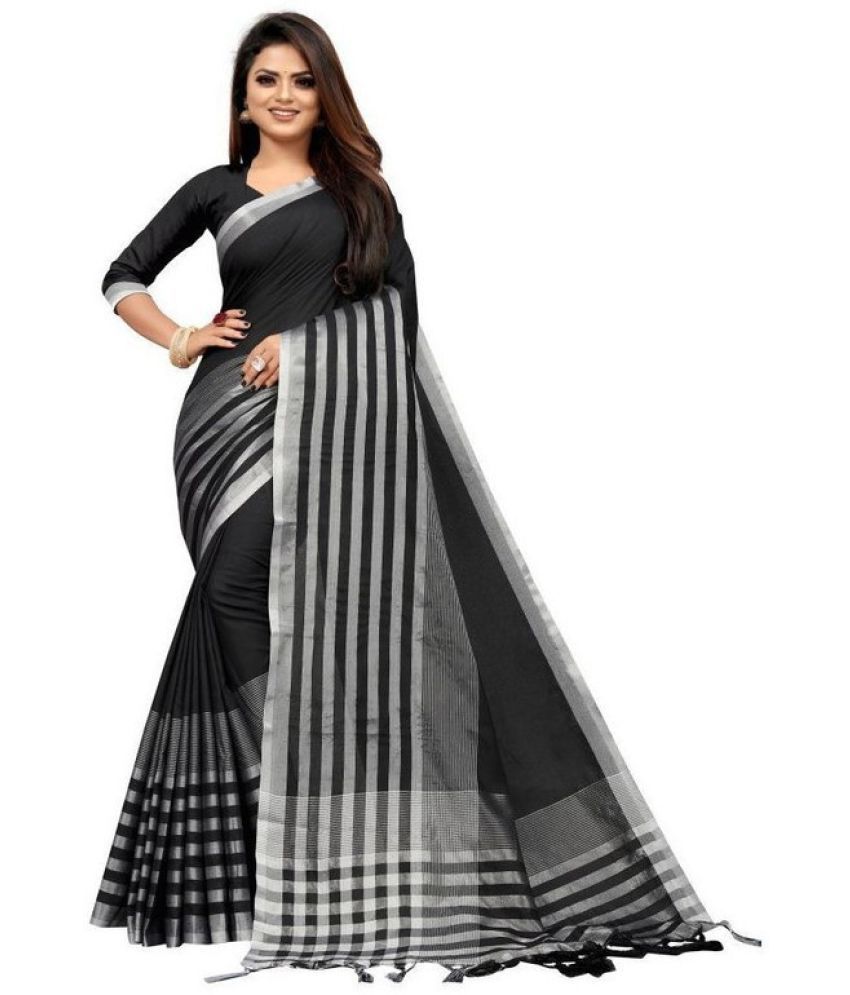     			Saadhvi Cotton Silk Woven Saree Without Blouse Piece - Black ( Pack of 1 )