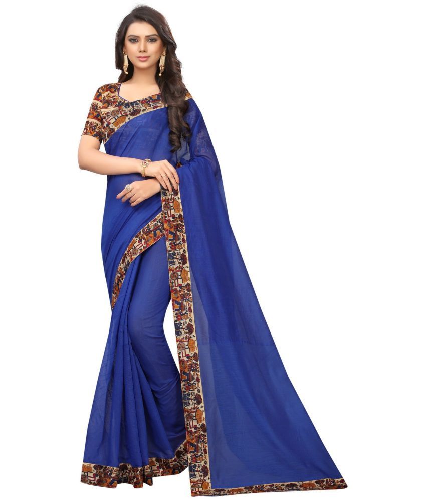     			Saadhvi Cotton Silk Woven Saree Without Blouse Piece - Blue ( Pack of 1 )