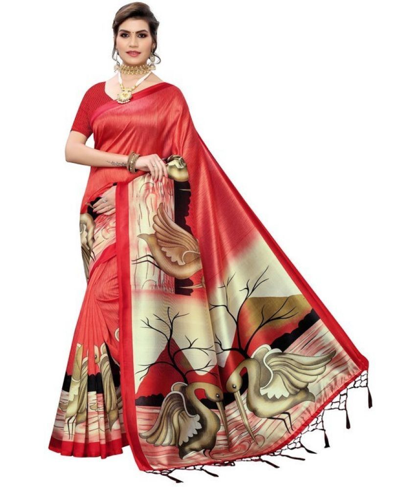     			Saadhvi Cotton Silk Woven Saree Without Blouse Piece - Red ( Pack of 1 )