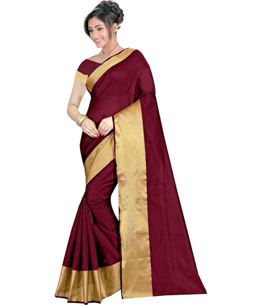     			Saadhvi Cotton Silk Woven Saree Without Blouse Piece - Maroon ( Pack of 1 )