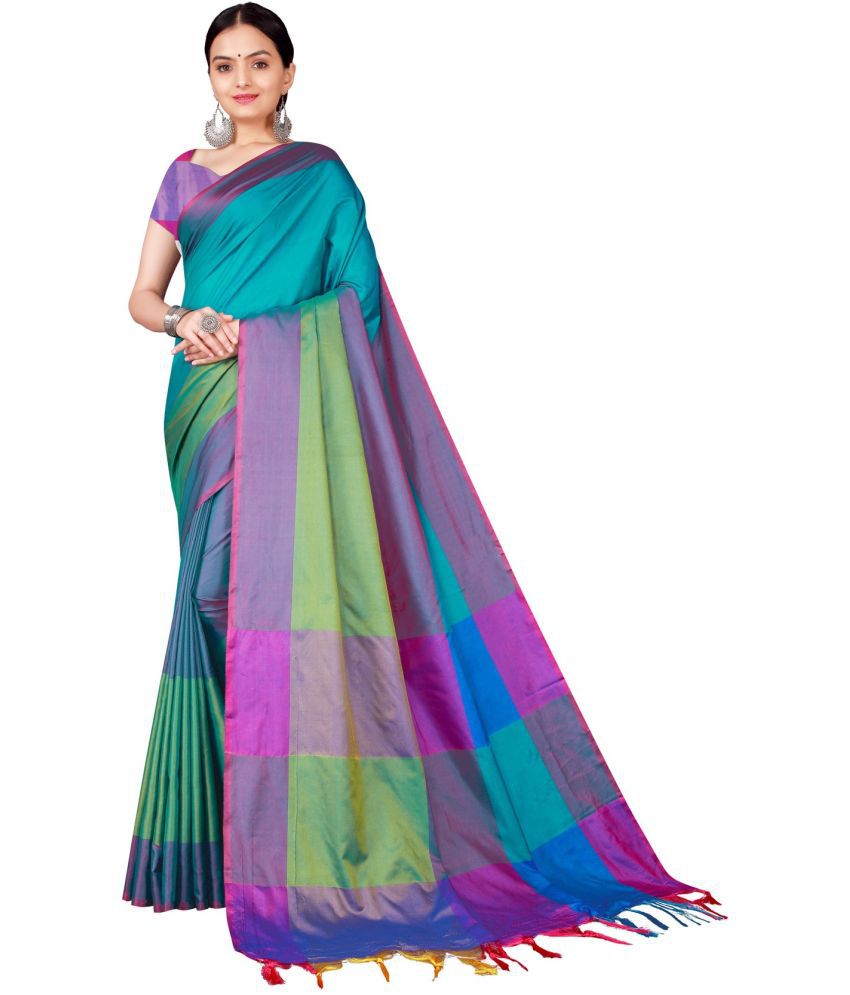     			Saadhvi Cotton Silk Woven Saree Without Blouse Piece - Multicolor ( Pack of 1 )